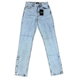 BoohooMAN Men’s Tall Straight Leg Blue Denim Jeans Button Fly Streetwear 30x32
